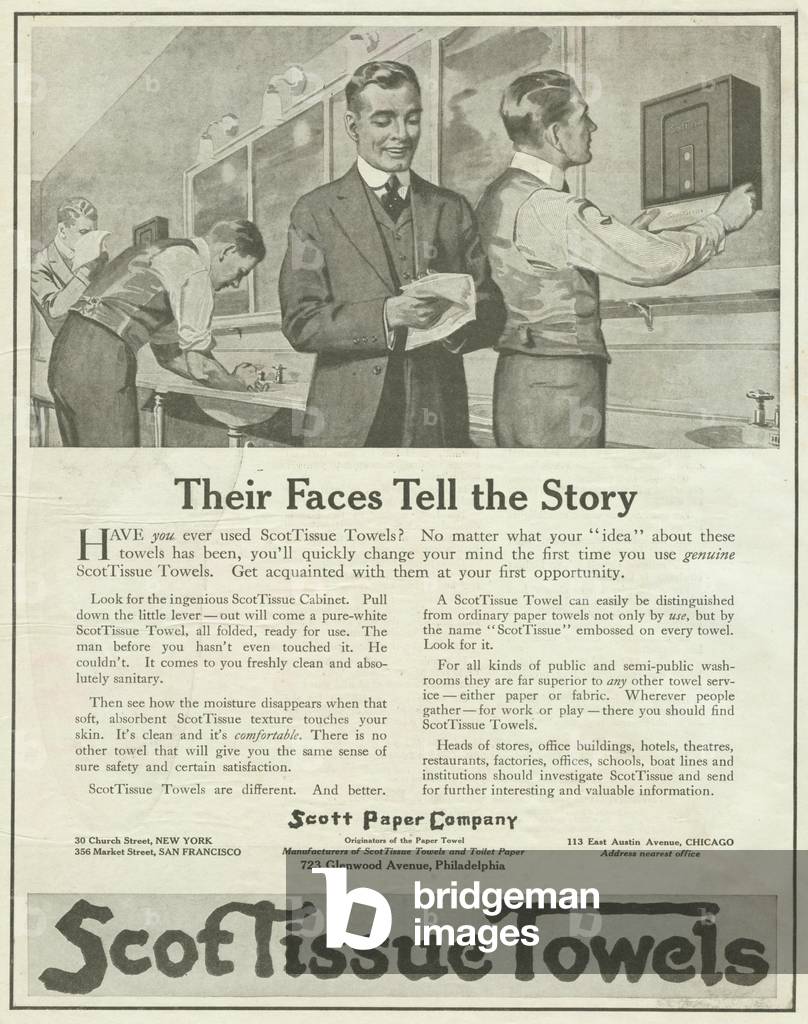 scott tissues paper towels sinks washing hands, 1910s
