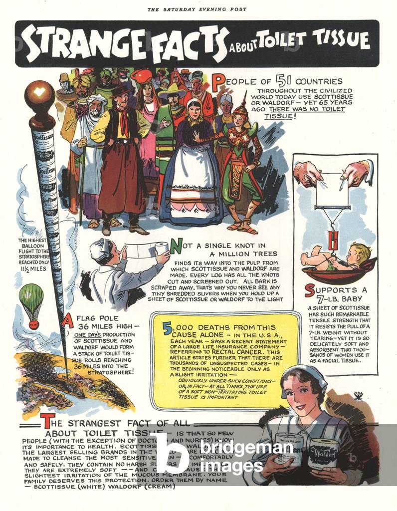 Scot tissues and Waldorf Magazine, advert, UK, 1950s