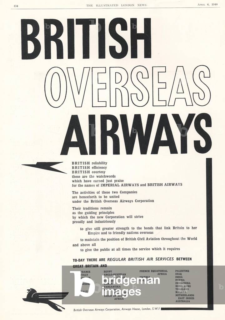 British Overseas Airways Magazine, advert, UK, 1940s