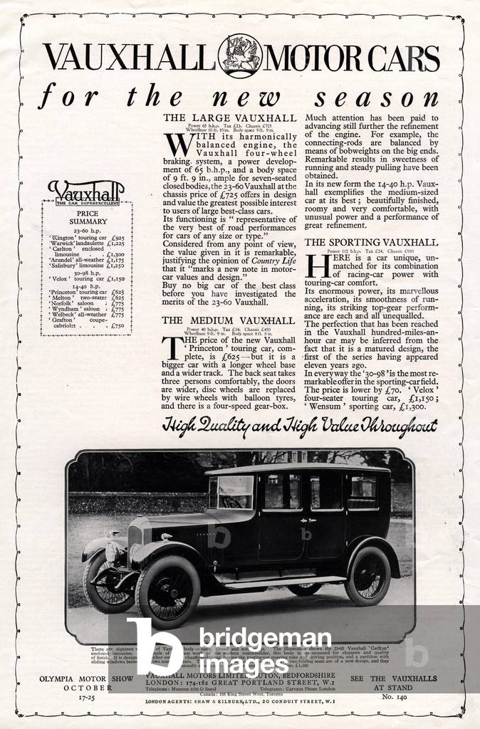 Vauxhall Magazine, advert, UK, 1920s