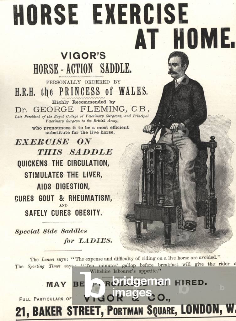 humour horses, saddles exercise, 1890s (print)