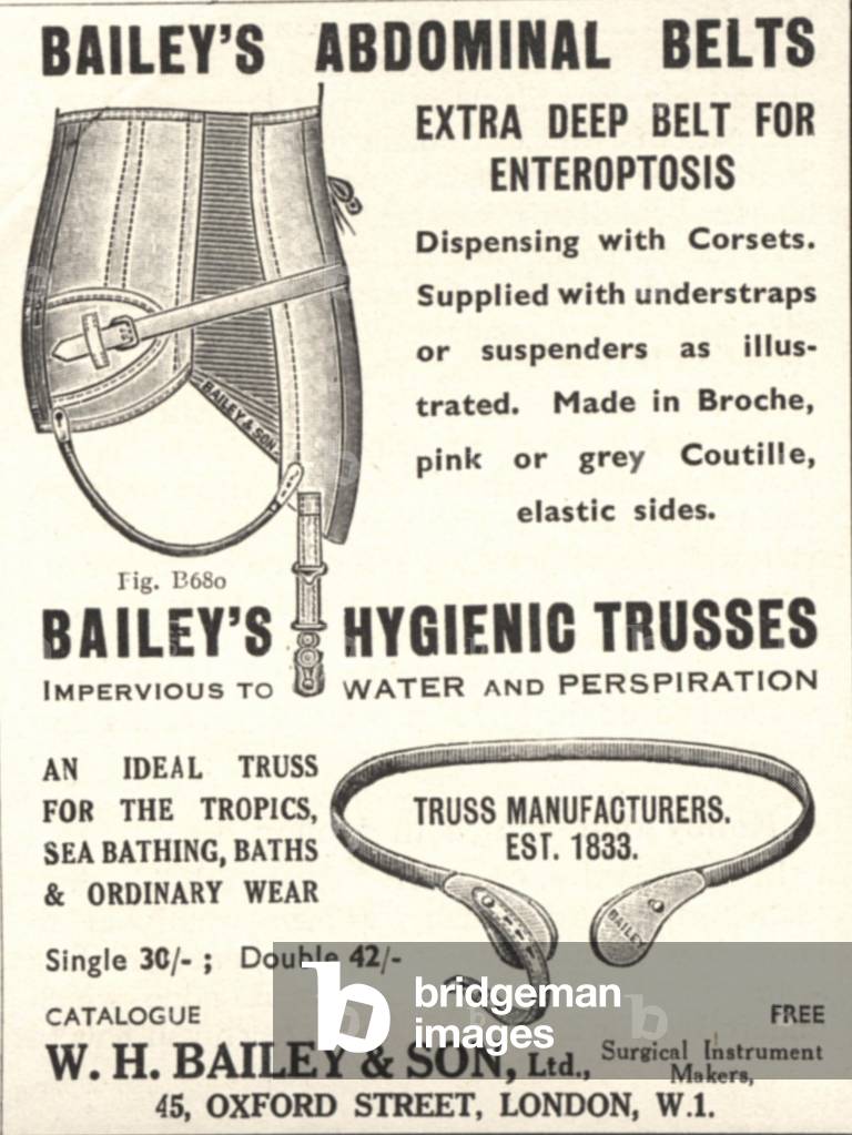 truss hernias ruptures bailey's truss, UK, 1900s , (print)