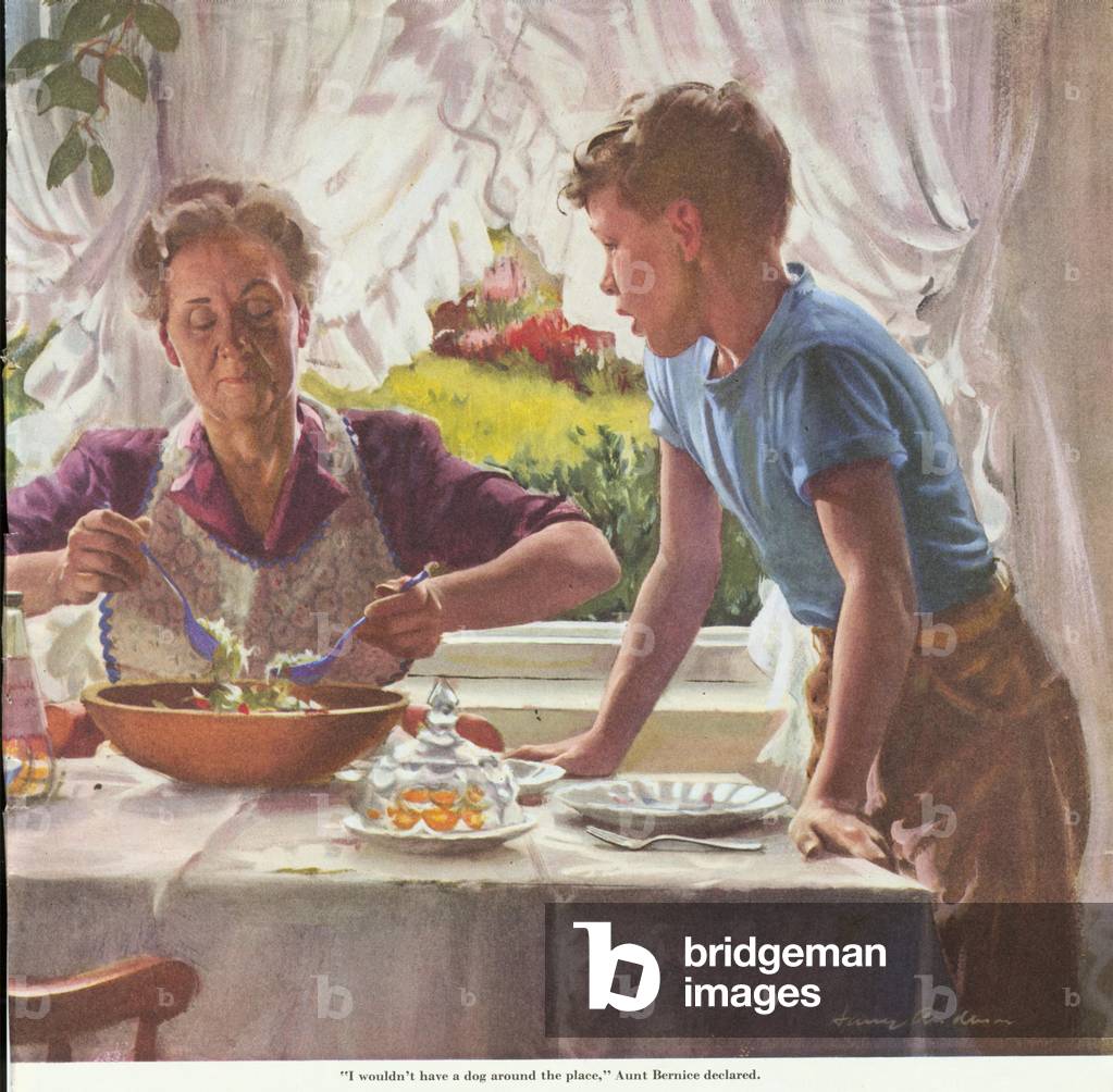 Grandmother serving Salad Magazine Plate, USA, 1950s