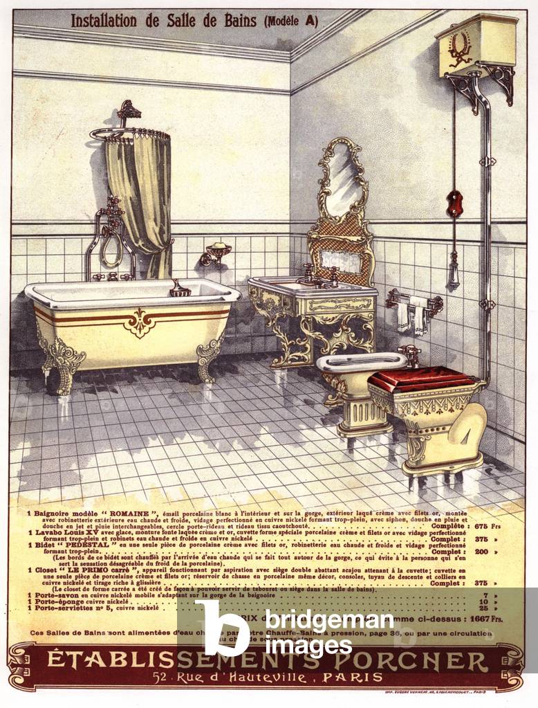 UK: bathrooms toilets bidets baths interiors, 1900s (print)