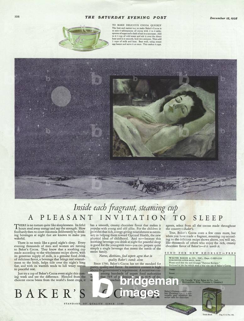 Baker's Cocoa Magazine, advert, USA, 1920s