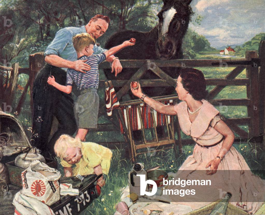 sunblest bread picnics eating in the UK, 1940s (lithograph), 1940s (print)