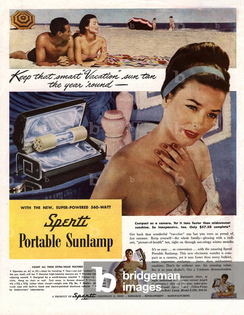 sun beds lamps, 1950s (print)