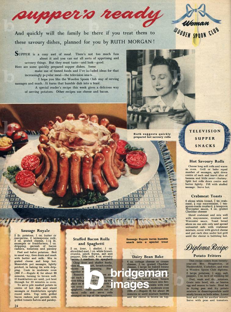 Sausages Royale, Magazine Plate, UK, 1950s
