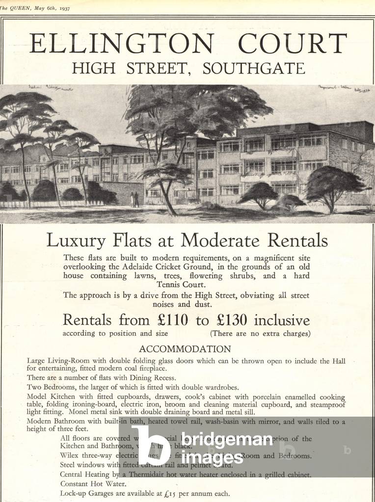 ellington court flats suburbia southgate, UK, 1930s, (print)