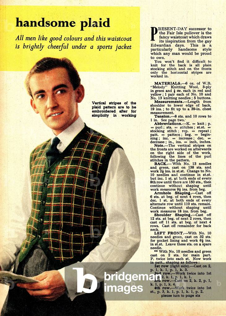 Men's Waistcoats Knitting Patterns, UK, 1950s