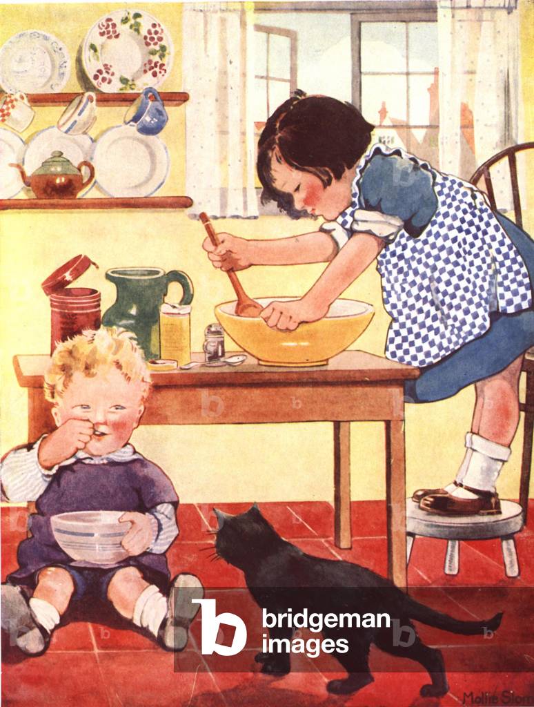 Children Baking Book Plate, UK, 1950s