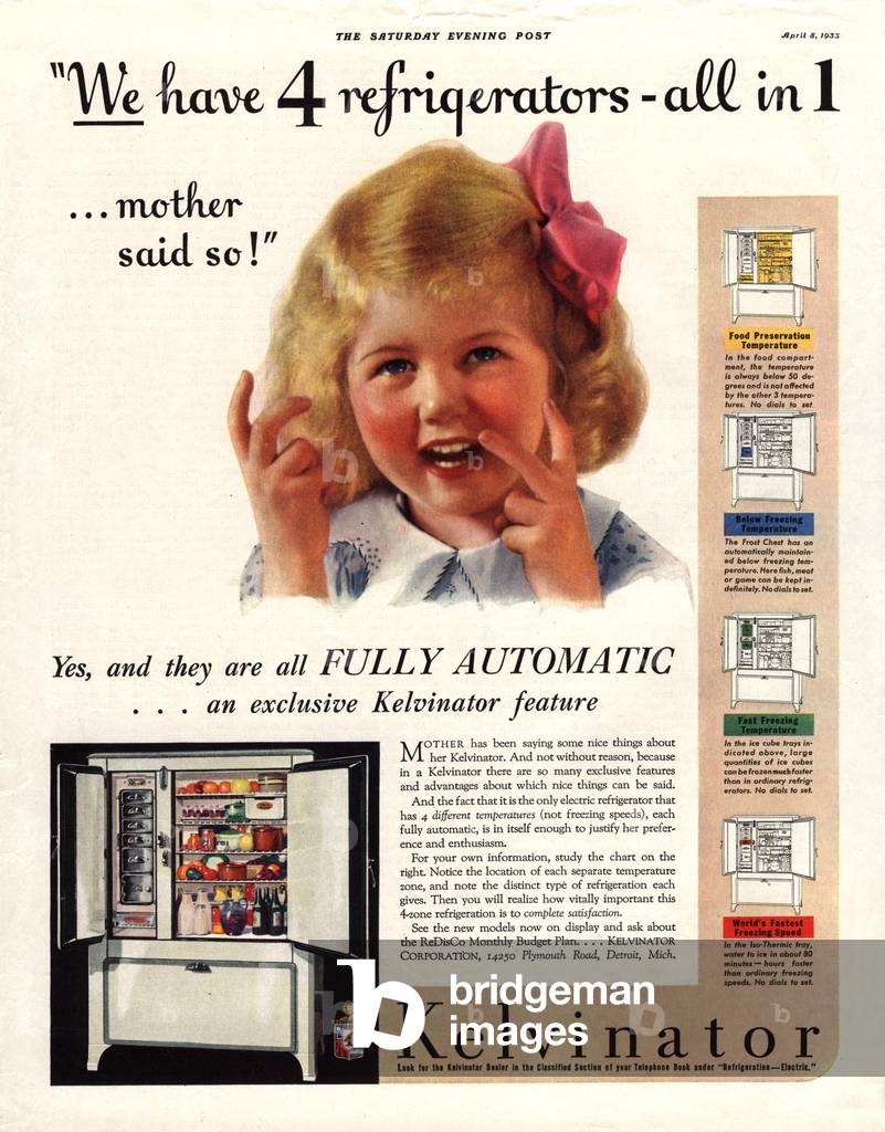 Kelvinator Fridges Magazine, advert, USA, 1930s