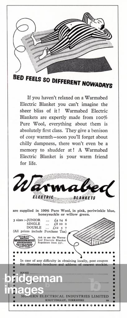 electric blankets, 1950s (print)