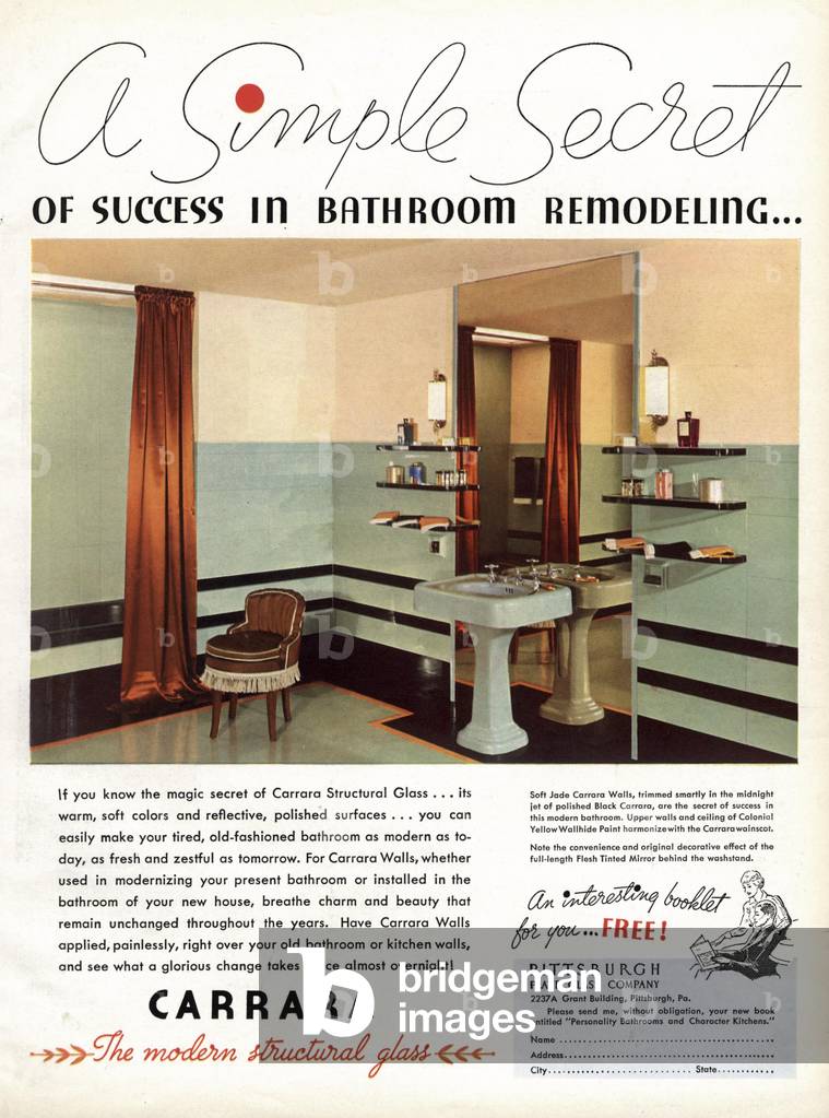 carrara bathrooms interiors, 1930s (print)
