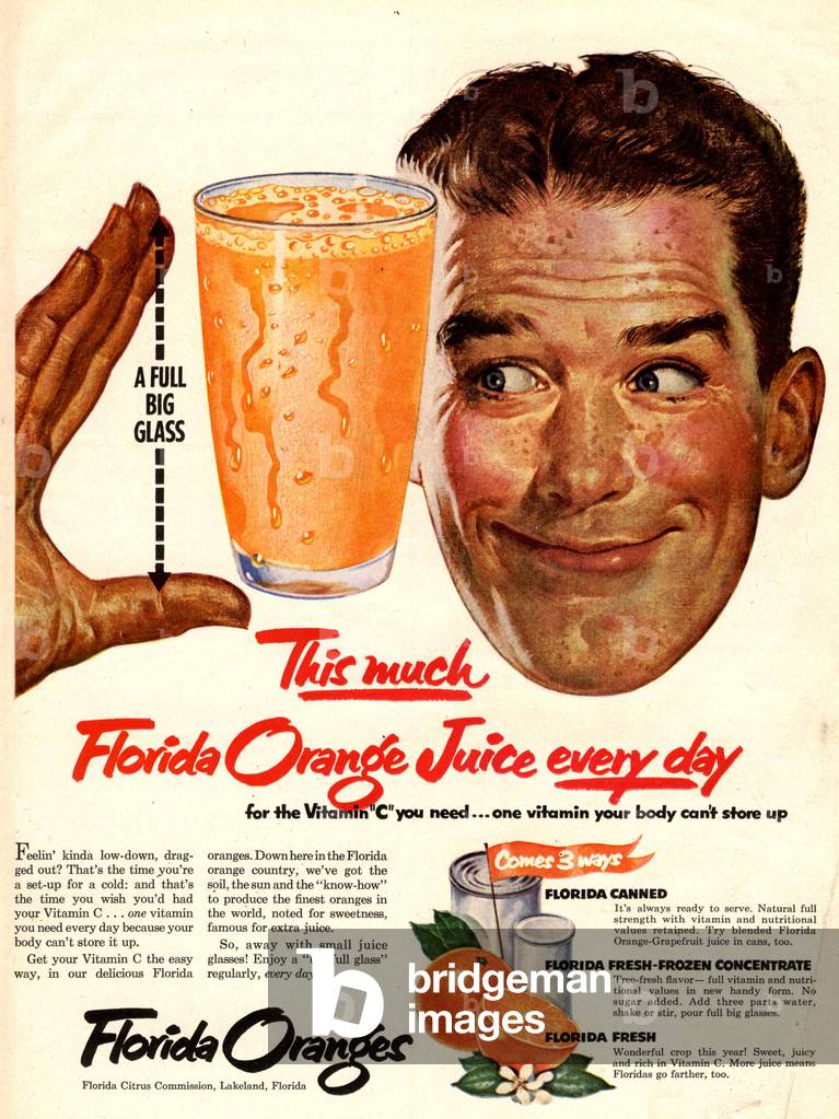 Florida Orange Juice Magazine, advert, USA, 1950s