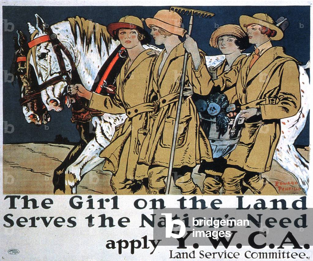 American World war One women's land army YMCA propaganda poster 1917.