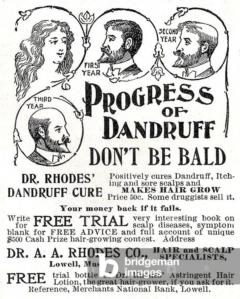Dr Rhodes Dandruff Cures Magazine Advert, USA, 1900s