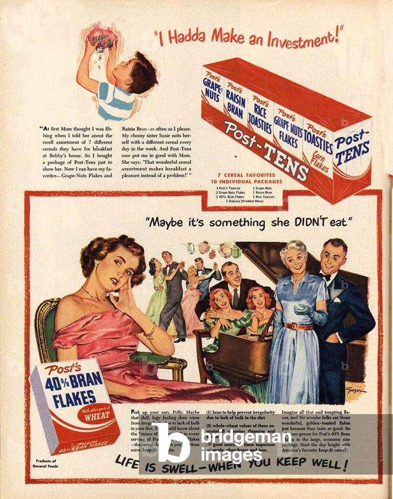 Post Bran Flakes Magazine Advert, USA, 1940s
