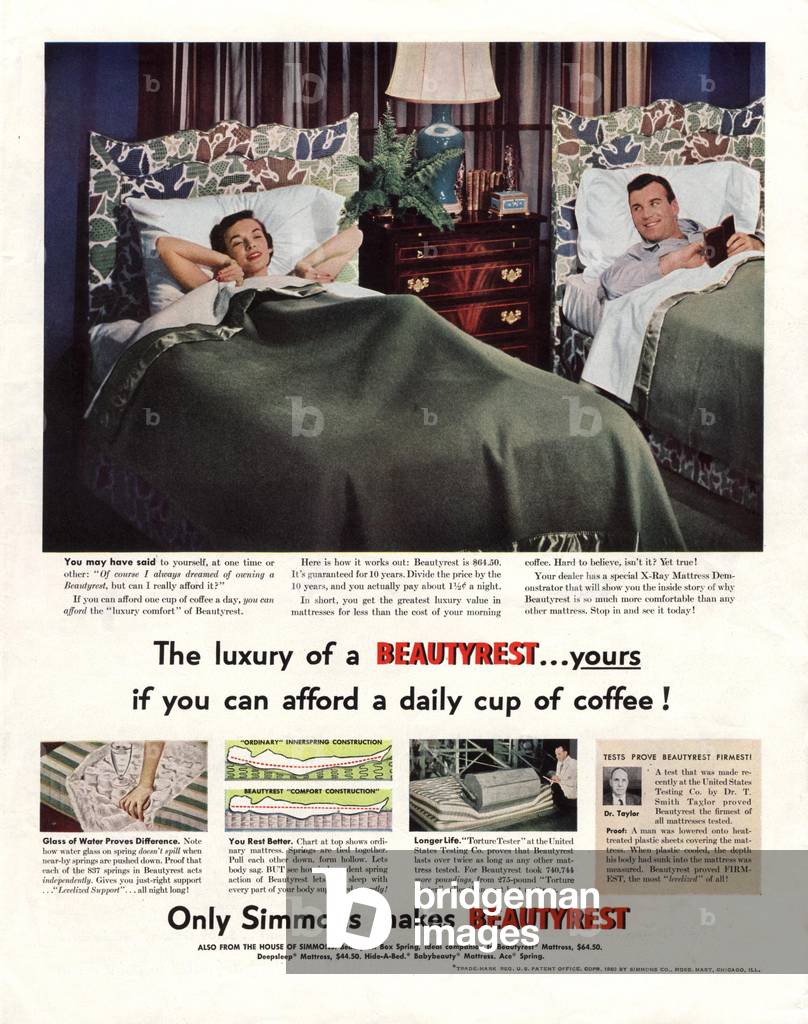 Beautyrest Mattresses Magazine, advert, USA, 1950s