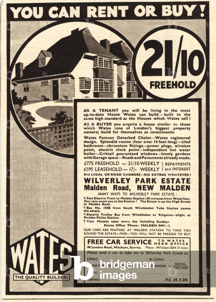 new homes estate advertizing, 1930s (print)