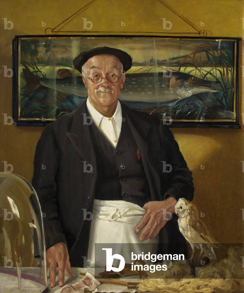 Immagine di Dipinto "Mr. Chopping the Taxidermist (olio su tela)", 20th Secolo di John Kynnersley Kirby