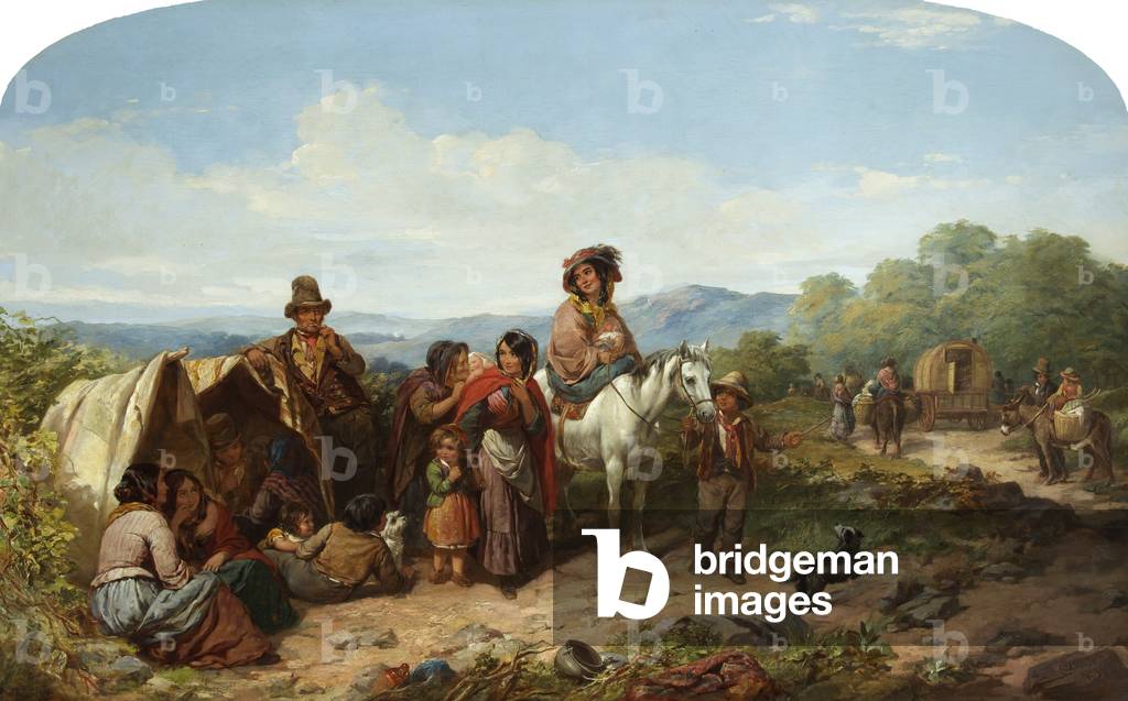 Image of Painting depicting The Breaking-Up of the Camp (oil on canvas), 19th century by James Curnock