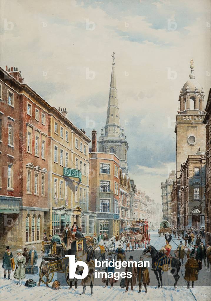 Image of Painting depicting Arrival of Coaches at Bush Inn by Arthur Cecil Fare