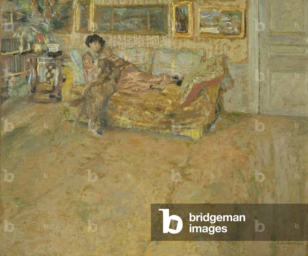 Interno con Madame Hessel e il suo cane, 1910 (olio su cartone posato su pannello)