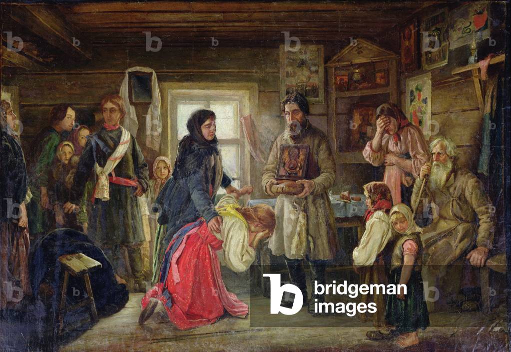 Bild von Gemälde "Vor der Heirat", 20. Jahrhundert von Pyotr Ivanovich Tselebrovski