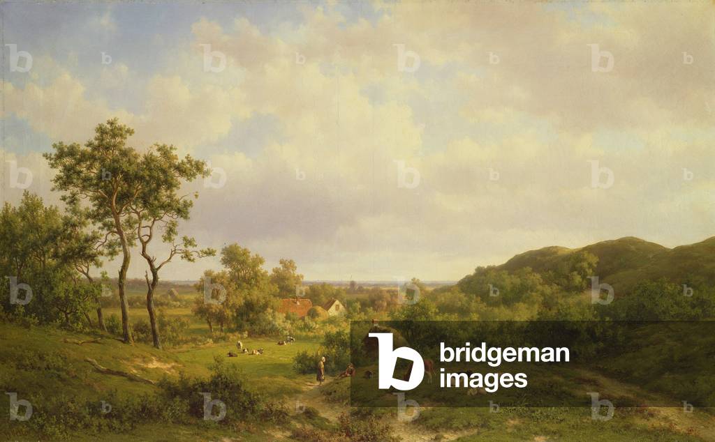 Dutch Landscape with cows and figures, 19th century