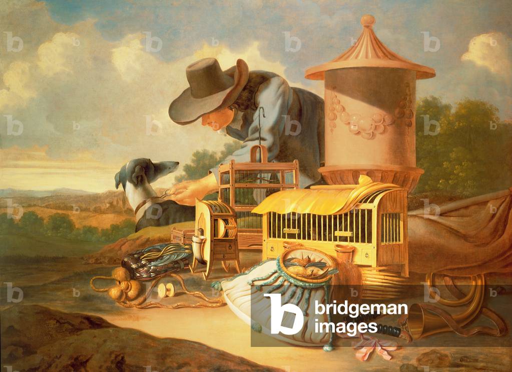 A Birdcatcher and His Dog (oil)