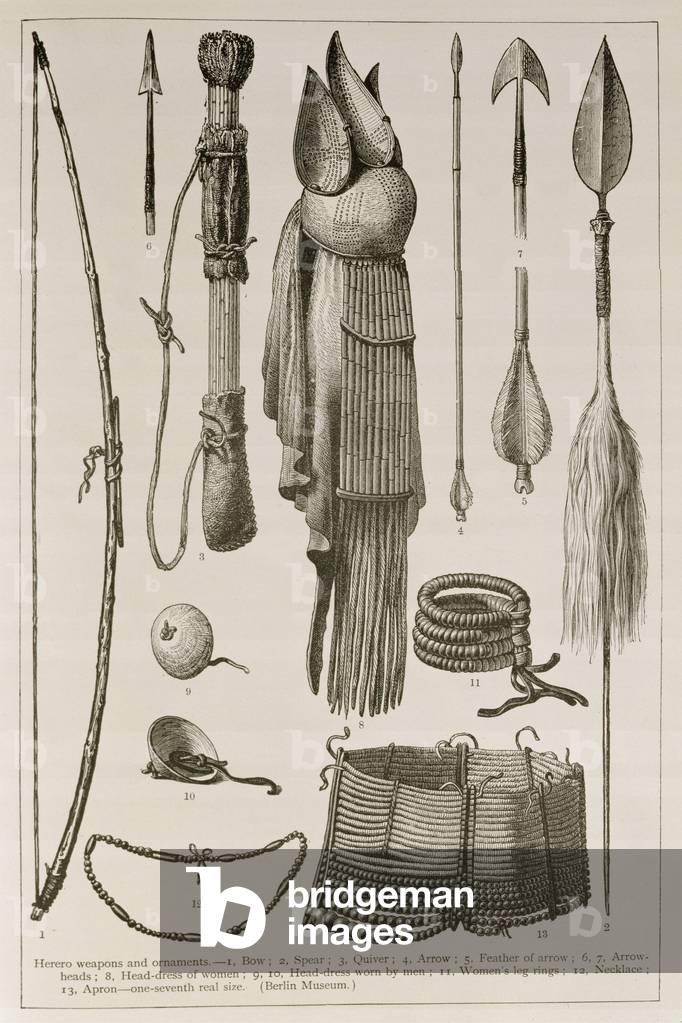 Herero Weapons and Ornaments, from 'The History of Mankind' by Prof. Friedrich Ratzel, pub. in 1904 (engraving)