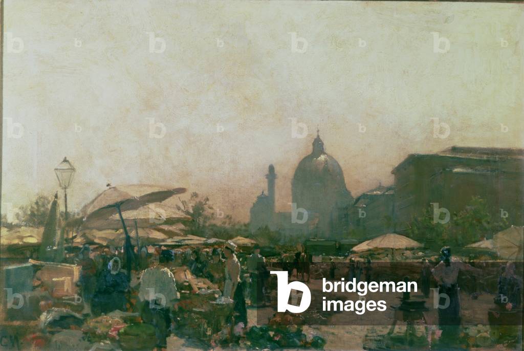 A Market with St. Charles' Church in the Distance, Vienna, c.1894 (oil on canvas)