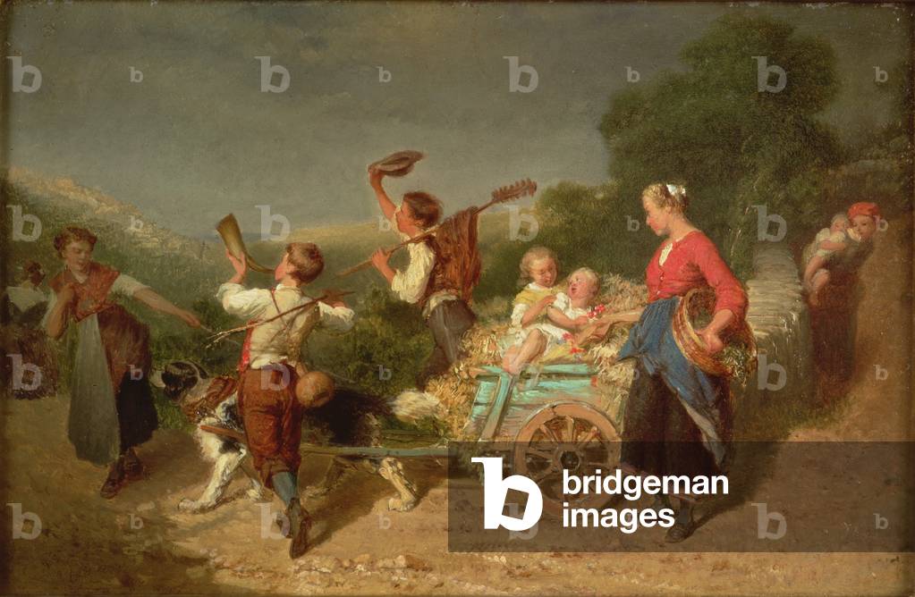 Children with a dog cart