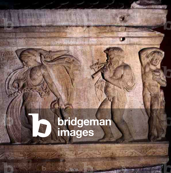 Detail of a sarcophagus possibly depicting Erato with putti (stone)