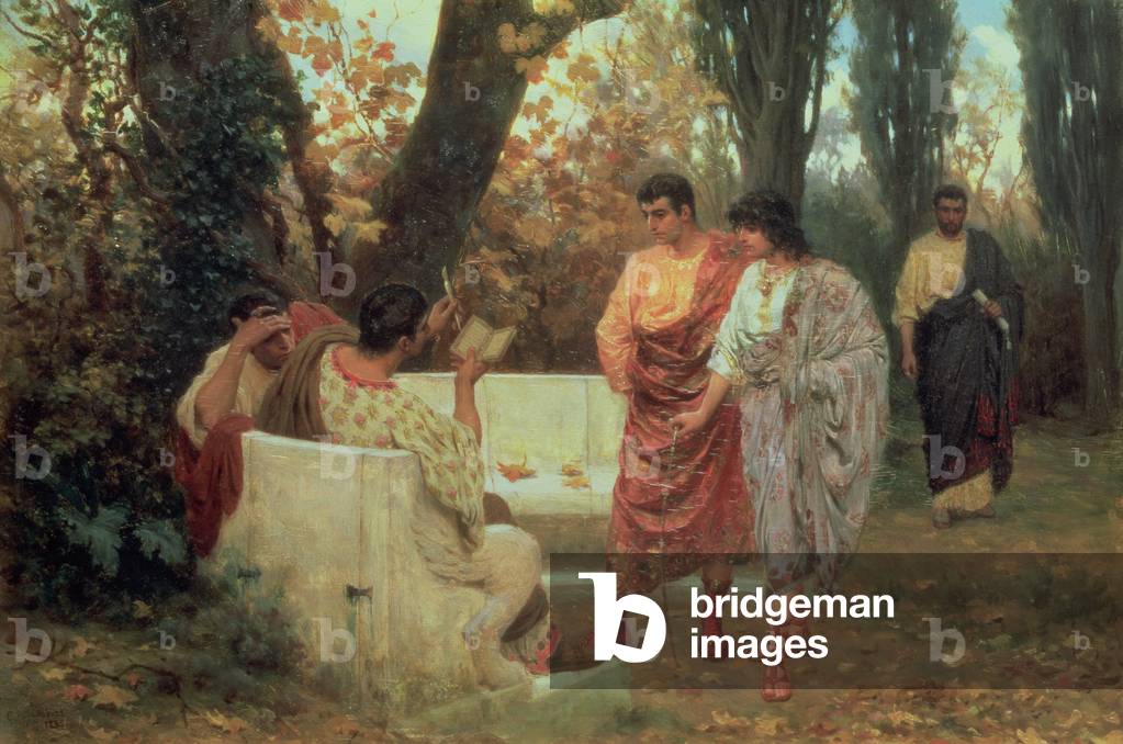 Immagine di Dipinto "Romano Poeta Catullo Leggere la sua poesia", 1885 di Stefan Vladislavovich Bakalowicz