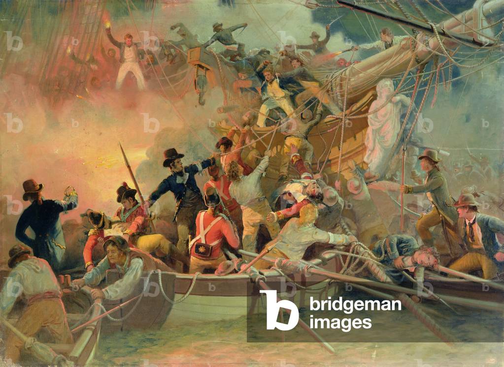 Bild von Gemälde "Die englische Marine erobert ein französisches Schiff in der Nähe des Cape Camaro (Öl auf Le