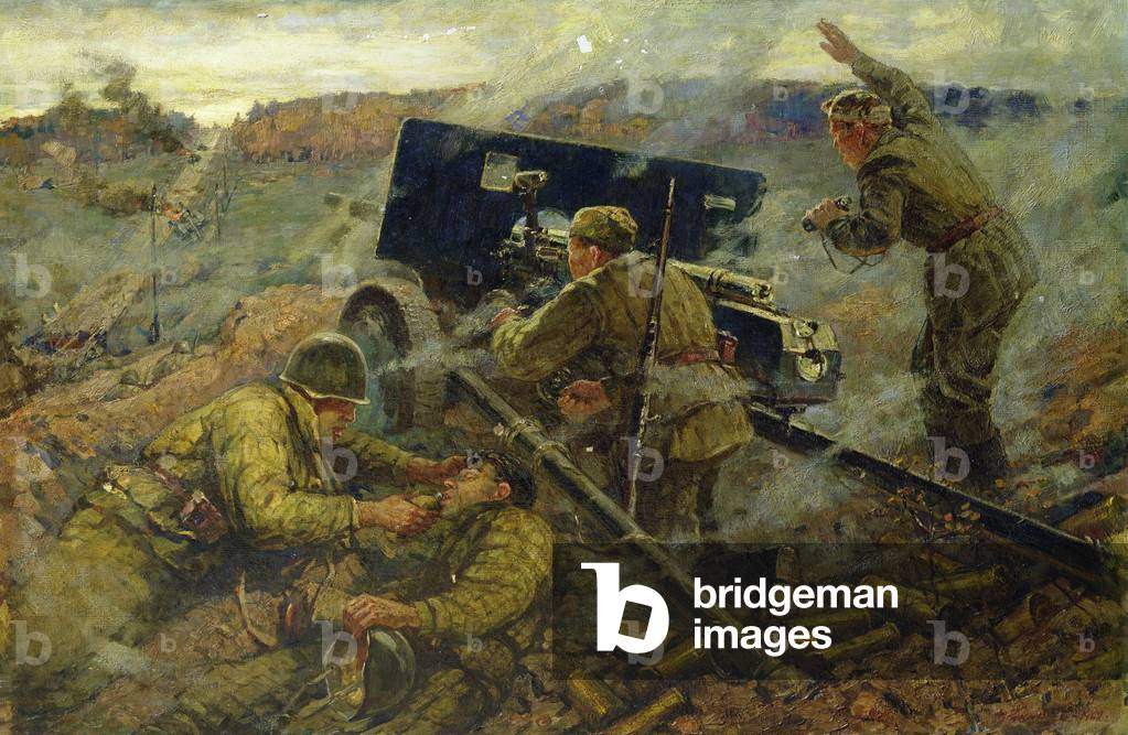 Image of Painting depicting The Battle of Yelnya near Moscow in 1941, 1962 by Mikhail Ananievich Ananyev