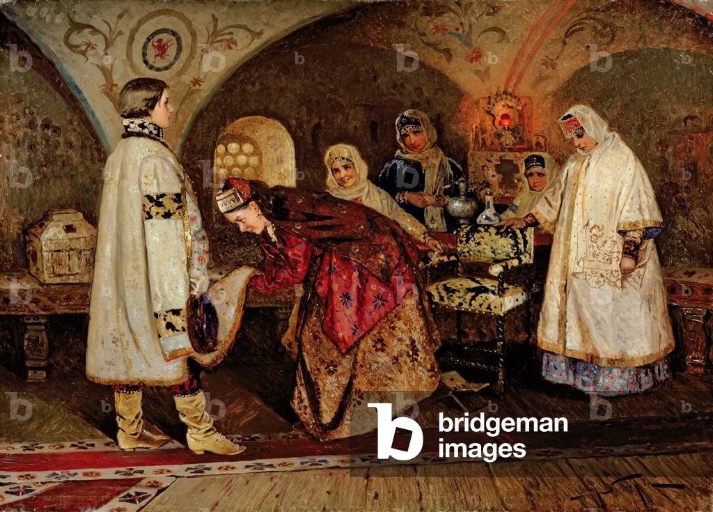 Zar Alexei Mikhailovich (1629-76) Incontro Sua sposa, Maria Miloslavasky, 1887 (olio su tela)