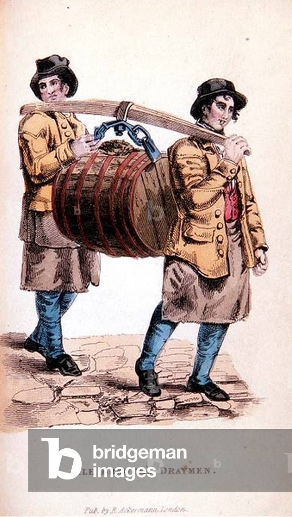 The Ale Brewer's Draymen from Ackermann's 'World in Miniature' (colour litho)