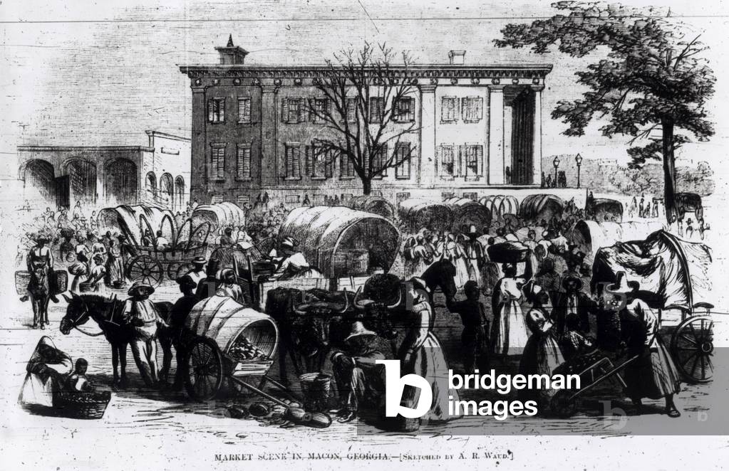 Market Scene in Macon, Georgia, 19th century (engraving)