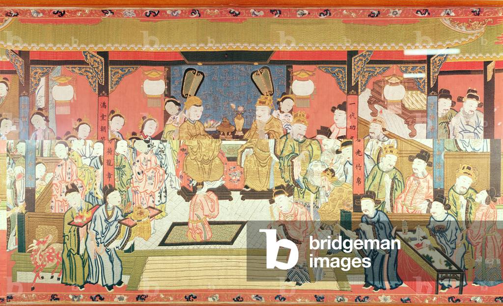 Embroidered hanging 'Coming of Age', Chinese, 18th century