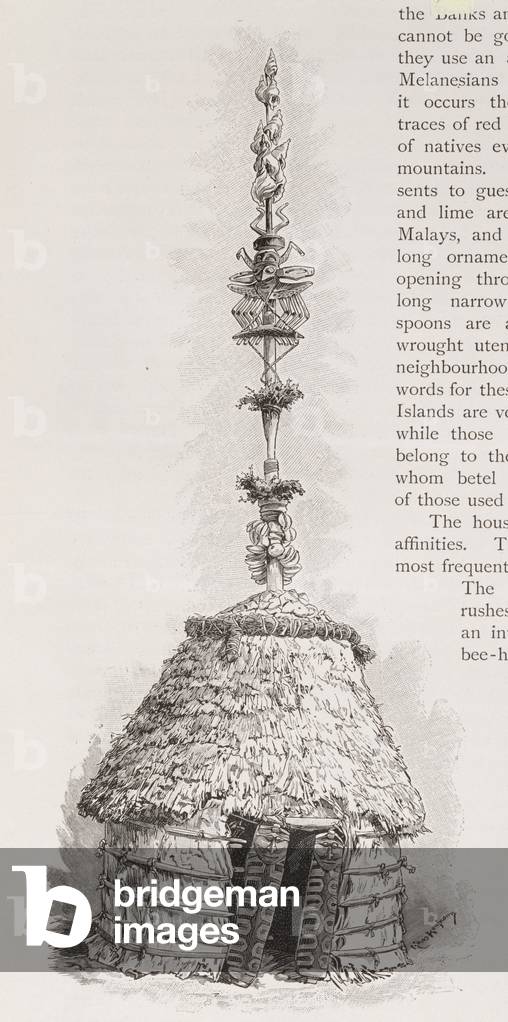 Neukaledonische Hütte, aus der Geschichte der Menschheit, Vol.1, von Prof. Friedrich Ratzel, 1896 (gravur)