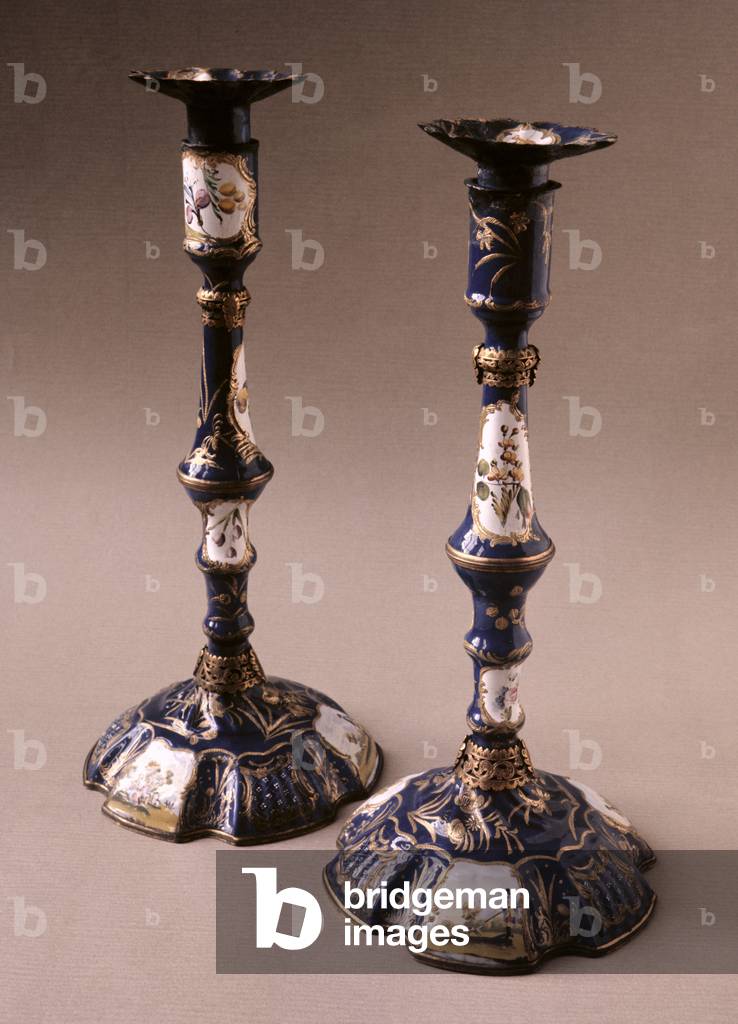 South Staffordshire pair of candlesticks, c.1765 (ceramic)