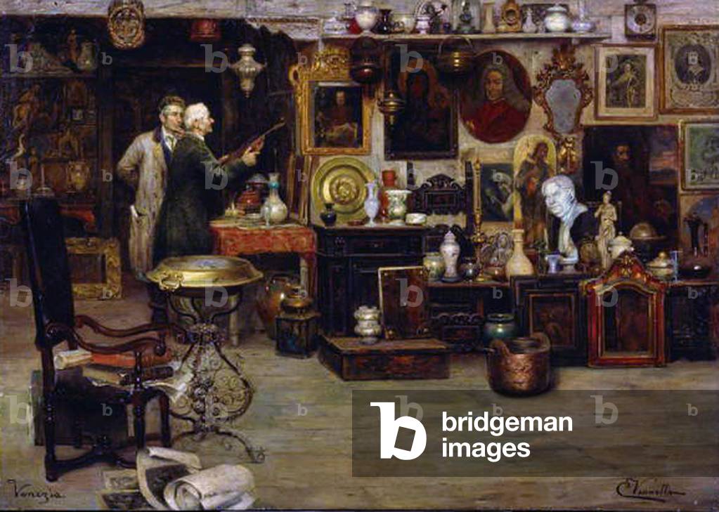 Bild von Gemälde "In einem Neugier-Laden (Öl auf Leinwand)", 19. Jahrhundert von Eduardo Vianello