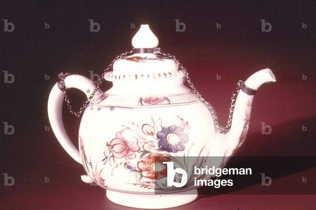 Teapot with enamelled floral design, possibly Venetian, c.1750 (porcelain)