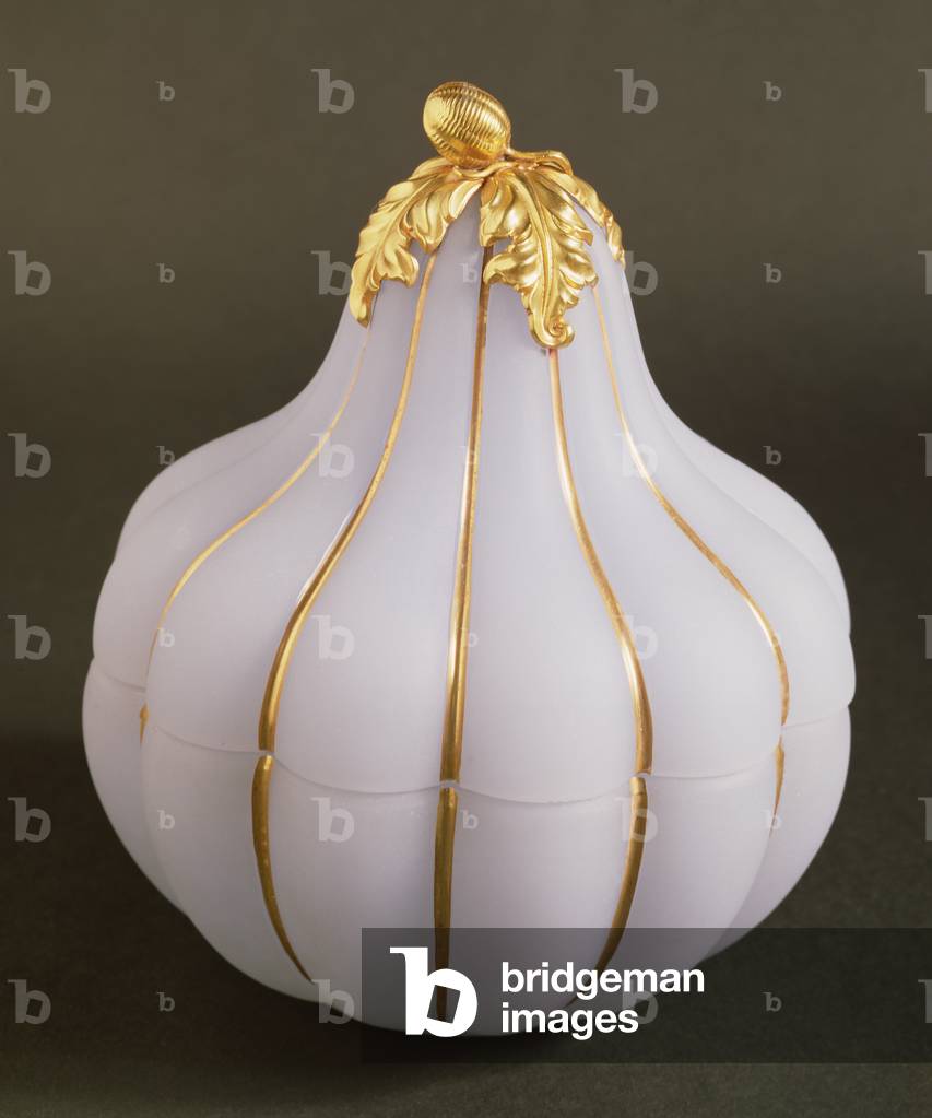Opaline gourd-shaped jar with ormolu mount and gilding, English