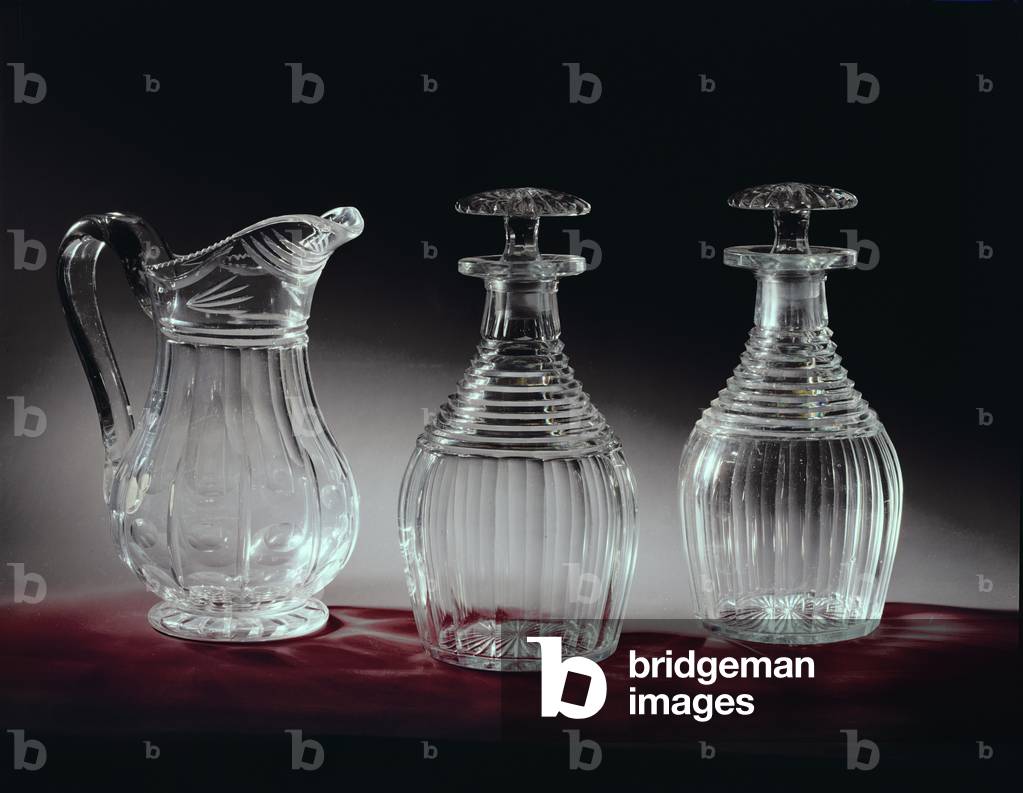 Cut glass decanters and jug, c.1840
