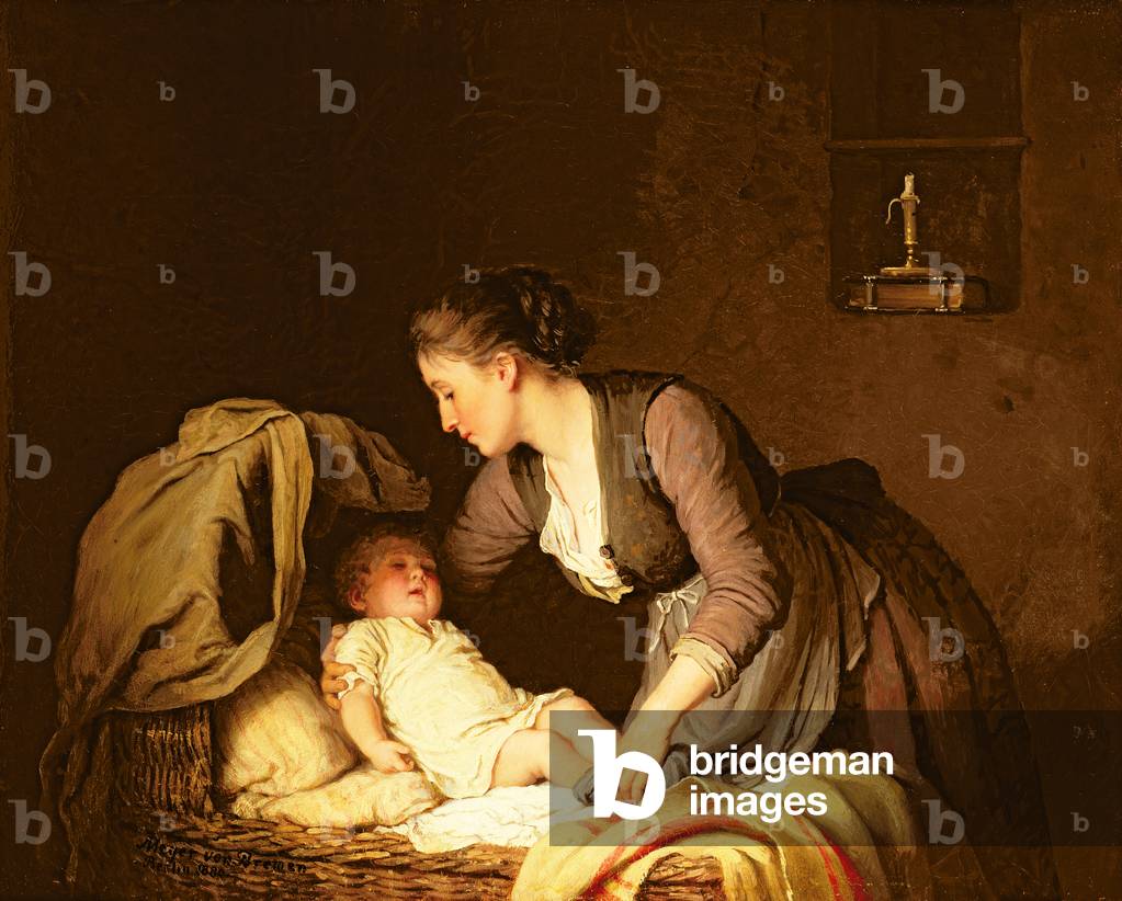 Bild von Gemälde "Das Baby ausziehen", 1880 von Johann Georg Meyer von Bremen