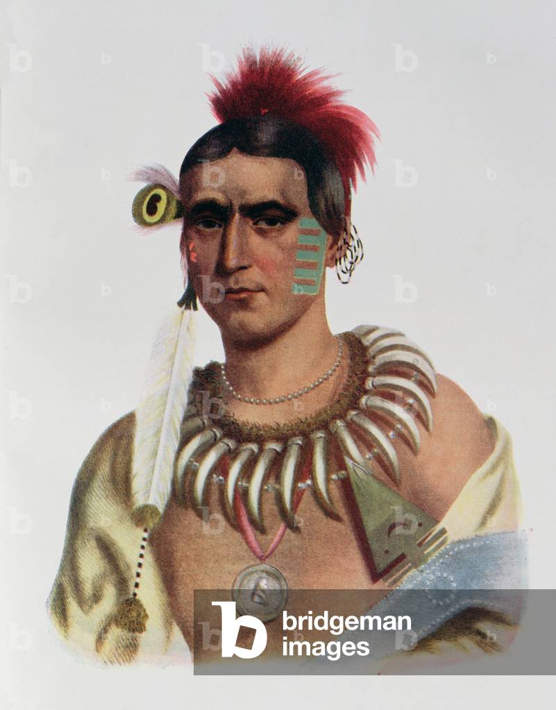 Ma-Has-Kah or 'White Cloud', an Iowa Chief, illustration from 'The Indian Tribes of North America, Vol.1', by Thomas L. McKenney and James Hall, pub. by John Grant (colour litho)